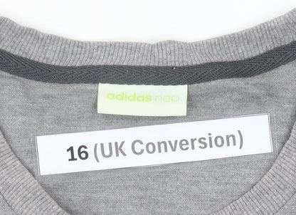 Adidas Neo Women's Grey Sweatshirt Size 16 UK Crew Neck Long Sleeve