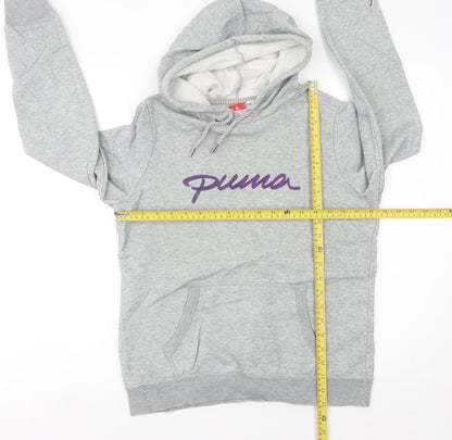 Puma Womens Grey Pullover Hoodie Size 12 Regular Fit Logo Casual