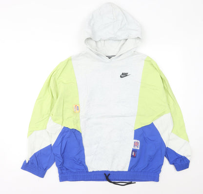 Nike Womens Hoodie Grey Green Blue Size 8 Pullover Colourblock Logo