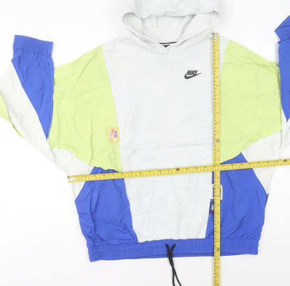 Nike Womens Hoodie Grey Green Blue Size 8 Pullover Colourblock Logo