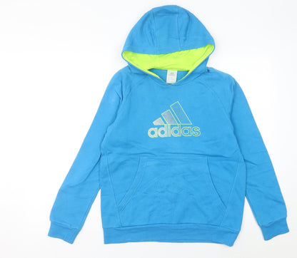 Adidas Womens Blue Hoodie UK 8 Pullover Cotton Blend Sportswear