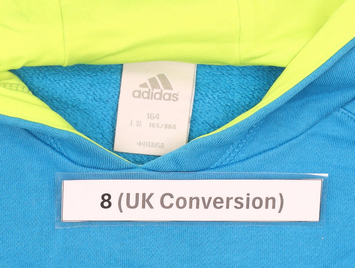 Adidas Womens Blue Hoodie UK 8 Pullover Cotton Blend Sportswear