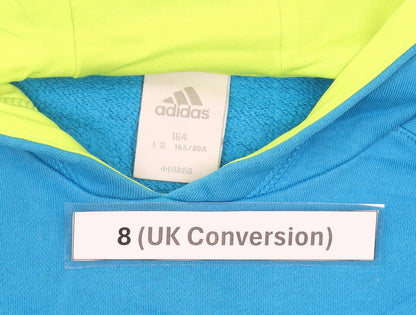 Adidas Womens Blue Hoodie UK 8 Pullover Cotton Blend Sportswear