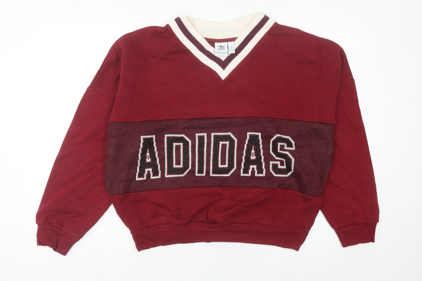Adidas Womens Red V-Neck Pullover Sweatshirt Size 10 UK