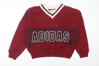 Adidas Womens Red V-Neck Pullover Sweatshirt Size 10 UK