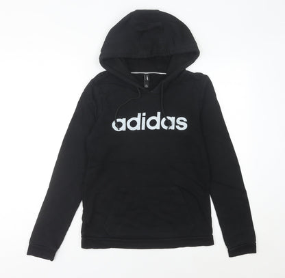 Adidas Womens Black Hoodie Size 8 Pullover Logo Cotton Blend
