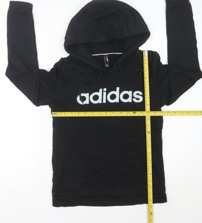 Adidas Womens Black Hoodie Size 8 Pullover Logo Cotton Blend