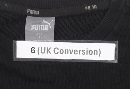 Puma Women Black Sweatshirt Size 6 UK Crew Neck Logo Pullover