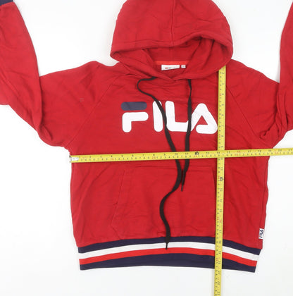 FILA Women Red Hoodie Size 10 Pullover Logo Hooded Sweatshirt