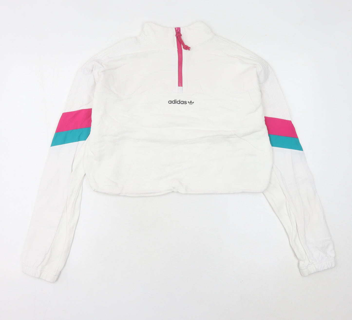 Adidas Women's White 1/4 Zip Sweatshirt UK 10 Logo Sportswear