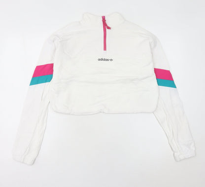 Adidas Women's White 1/4 Zip Sweatshirt UK 10 Logo Sportswear