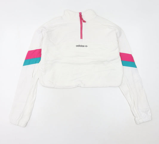 Adidas Women's White 1/4 Zip Sweatshirt UK 10 Logo Sportswear