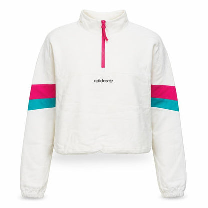 Front view of Adidas Women's White 1/4 Zip Sweatshirt UK 10 Logo Sportswear