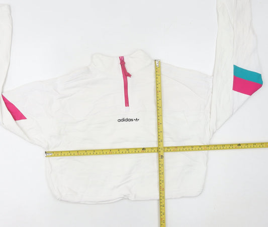 Adidas Women's White 1/4 Zip Sweatshirt UK 10 Logo Sportswear