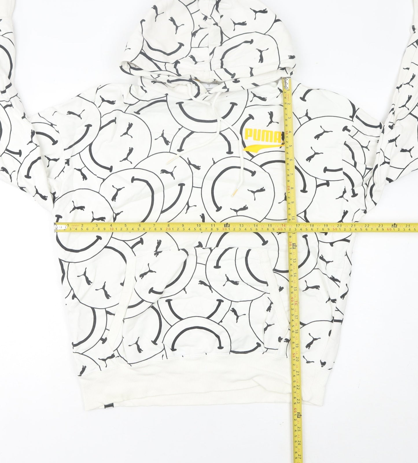 Puma Womens White Graphic Logo Pullover Hoodie Size 8