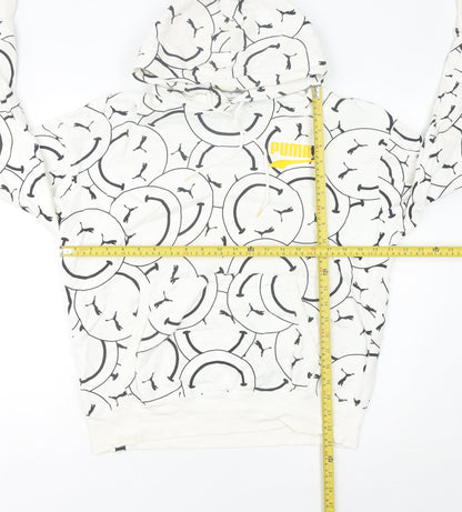 Puma Womens White Graphic Logo Pullover Hoodie Size 8