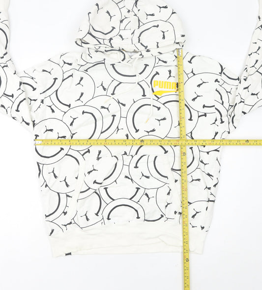 Puma Womens White Graphic Logo Pullover Hoodie Size 8