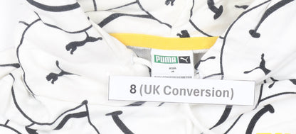 Puma Womens White Graphic Logo Pullover Hoodie Size 8
