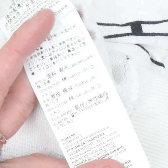 Puma Womens White Graphic Logo Pullover Hoodie Size 8