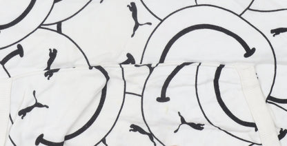 Puma Womens White Graphic Logo Pullover Hoodie Size 8