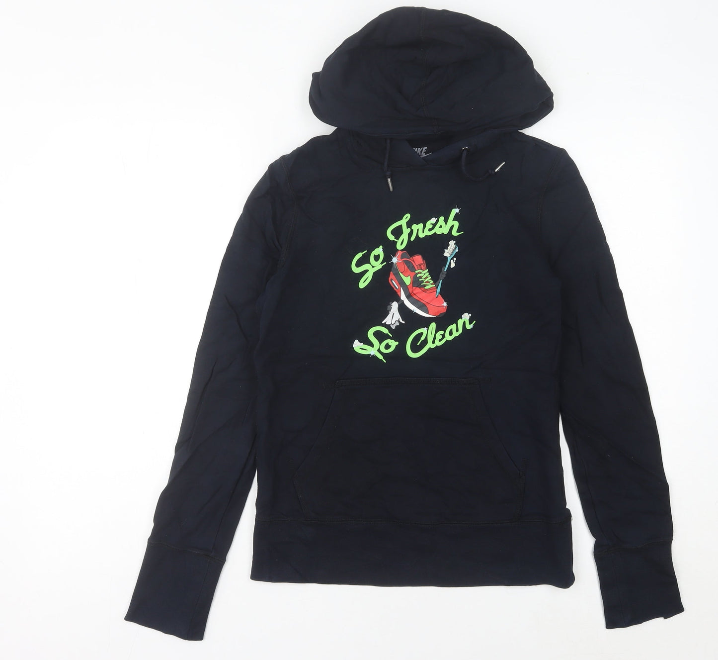 Nike Womens Black Hoodie Size 8 Pullover Graphic Logo Sportswear