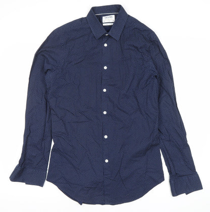 T.M. Lewin Men’s Blue Geometric Cotton Slim Fit Formal Shirt 15.5” Collar