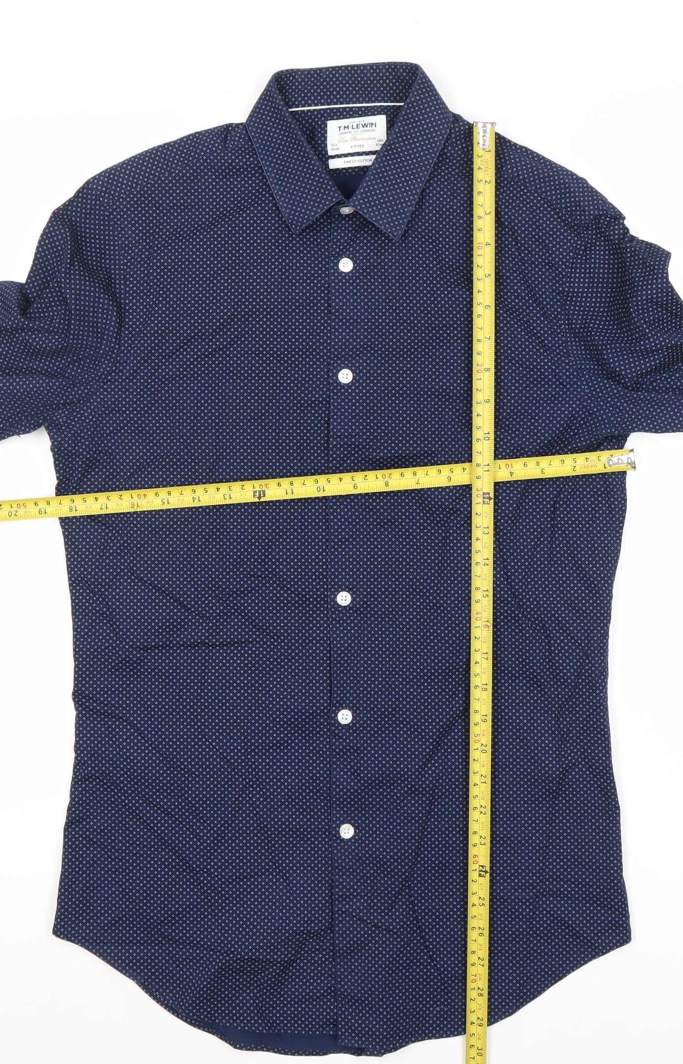 T.M. Lewin Men’s Blue Geometric Cotton Slim Fit Formal Shirt 15.5” Collar
