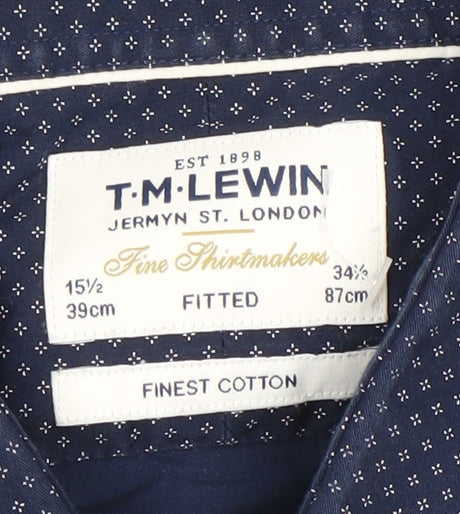 T.M. Lewin Men’s Blue Geometric Cotton Slim Fit Formal Shirt 15.5” Collar