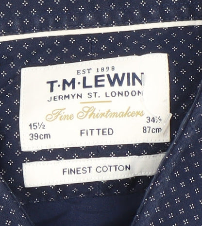 T.M. Lewin Men’s Blue Geometric Cotton Slim Fit Formal Shirt 15.5” Collar