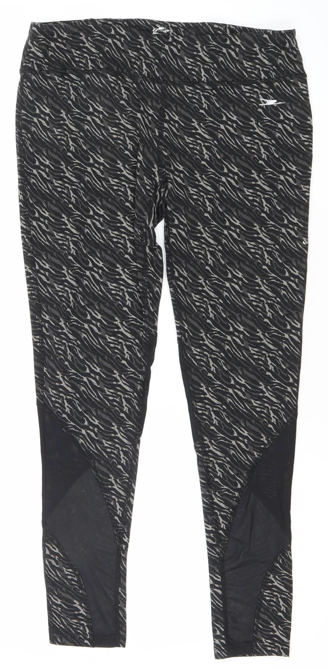 Crane Womens Black Animal Print Activewear Leggings Size 12-14