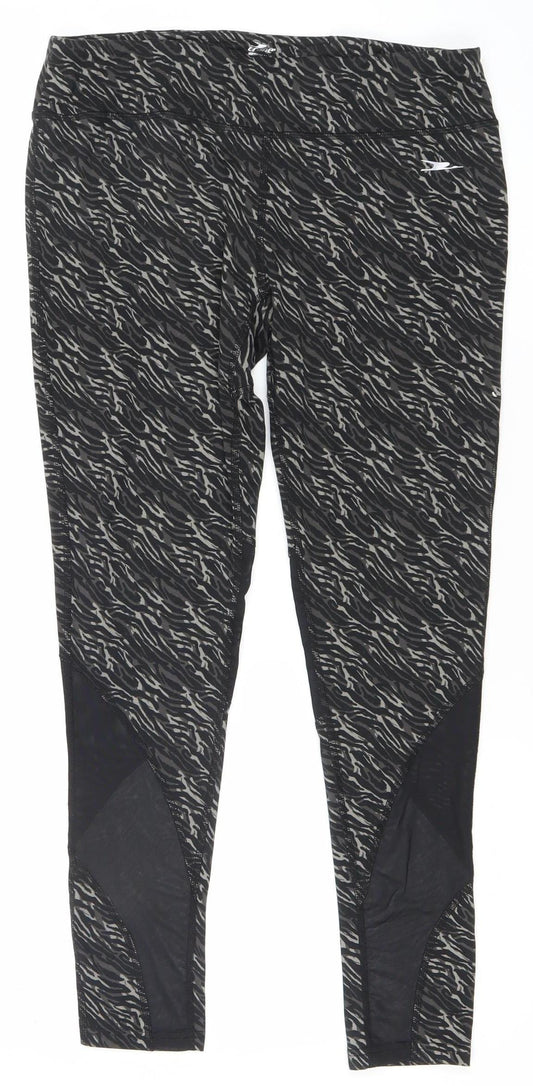 Crane Womens Black Animal Print Activewear Leggings Size 12-14