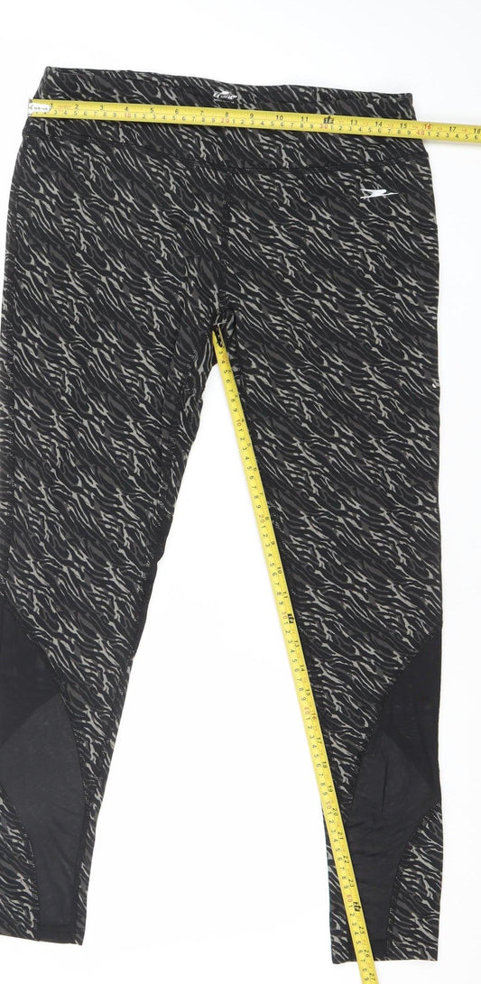 Crane Womens Black Animal Print Activewear Leggings Size 12-14