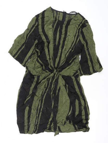 Zara Woman Green Black Striped Sheath Dress Size 10 Women 3/4 Sleeve