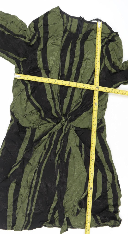 Zara Woman Green Black Striped Sheath Dress Size 10 Women 3/4 Sleeve