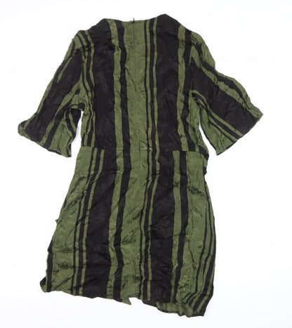 Zara Woman Green Black Striped Sheath Dress Size 10 Women 3/4 Sleeve