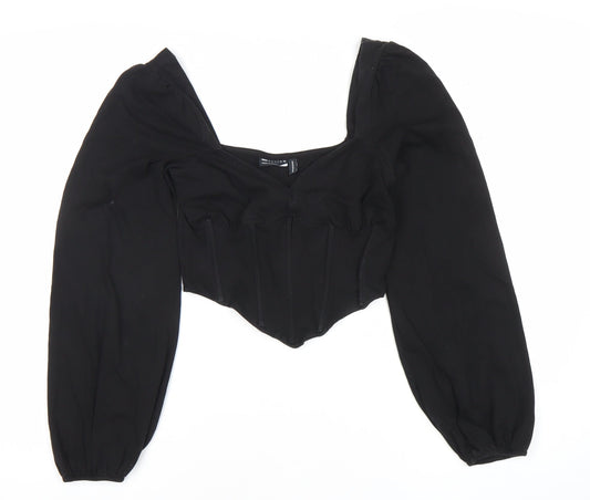 Womens UK Size 8 ASOS DESIGN Black Cropped Blouse