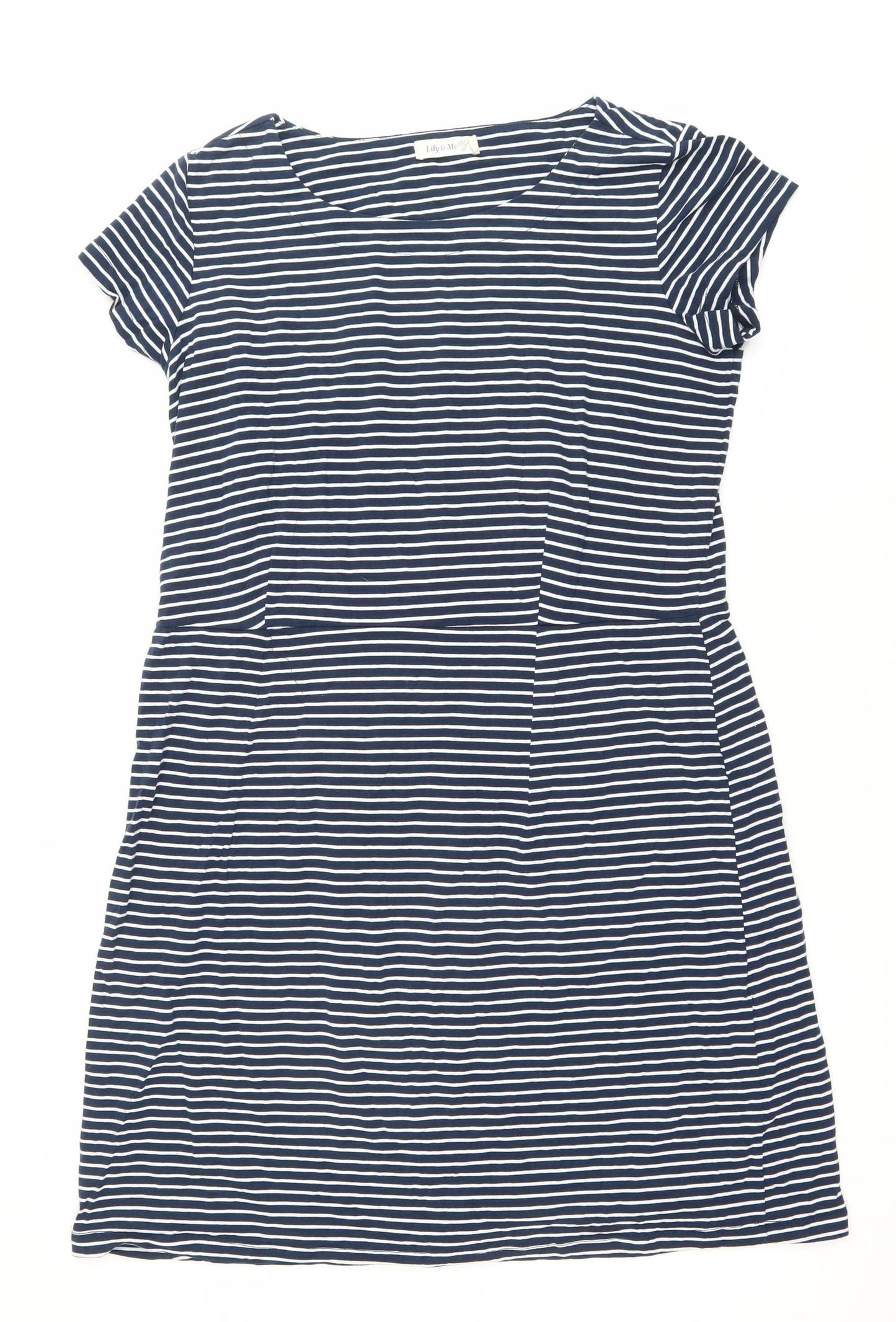 Lily & Me Women's Blue Striped Shift Dress Size 18 Short Sleeve