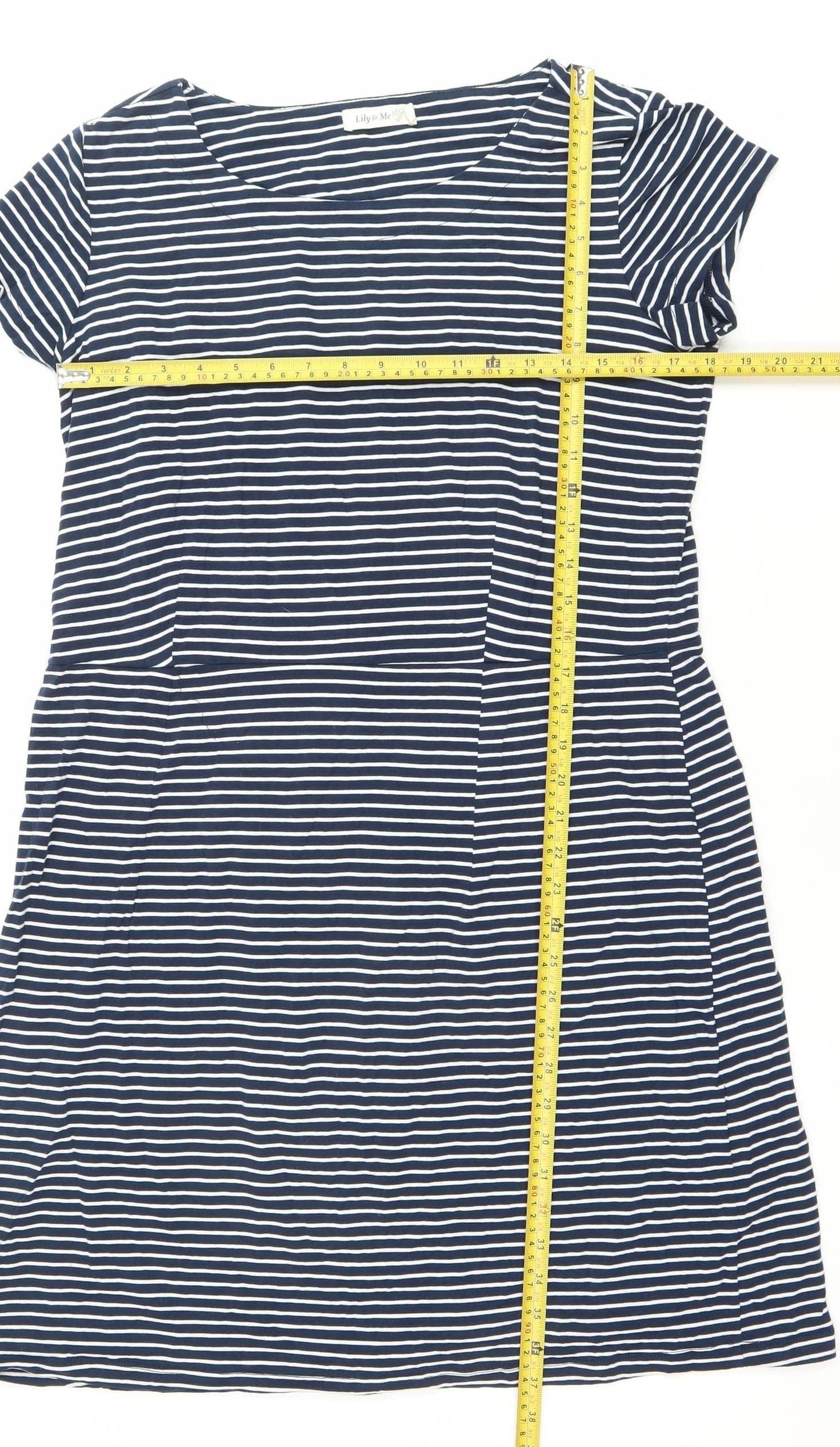 Lily & Me Women's Blue Striped Shift Dress Size 18 Short Sleeve