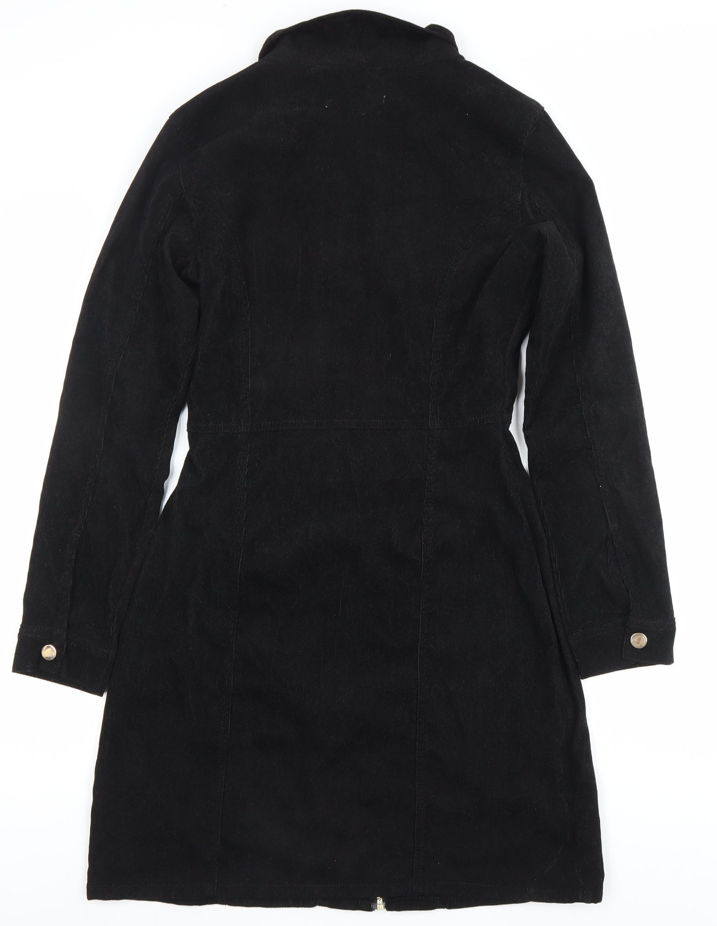 Oasis Womens Black Corduroy Shirt Dress UK 8 Long Sleeve Zip