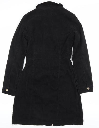 Oasis Womens Black Corduroy Shirt Dress UK 8 Long Sleeve Zip