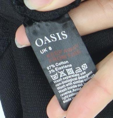 Oasis Womens Black Corduroy Shirt Dress UK 8 Long Sleeve Zip