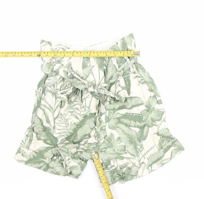 Warehouse Women’s Green Paperbag Shorts Size 8 Tropical Print Linen