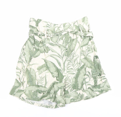 Warehouse Women’s Green Paperbag Shorts Size 8 Tropical Print Linen