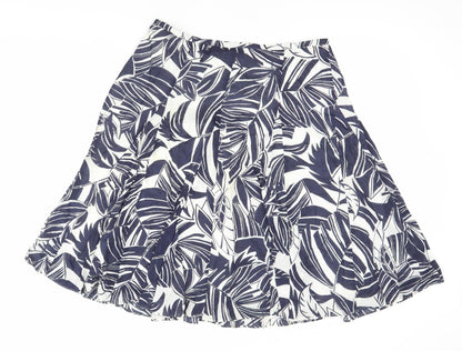 Hobbs Women’s Blue Floral A-Line Cotton Knee Length Skirt UK 14