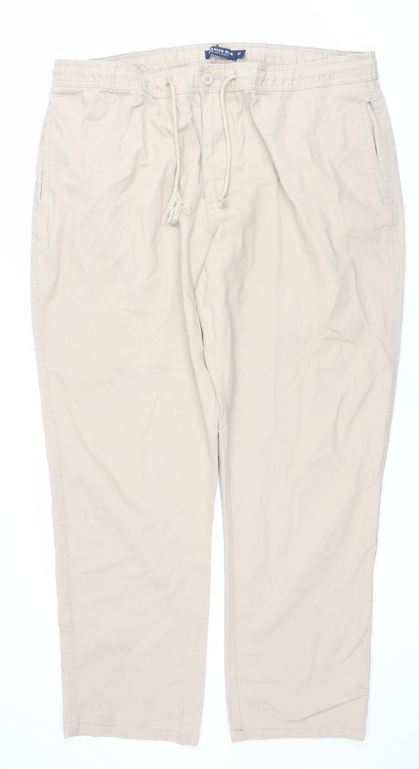 Premier Man Beige Cotton Blend Men’s Chino Trousers Size 42 Regular