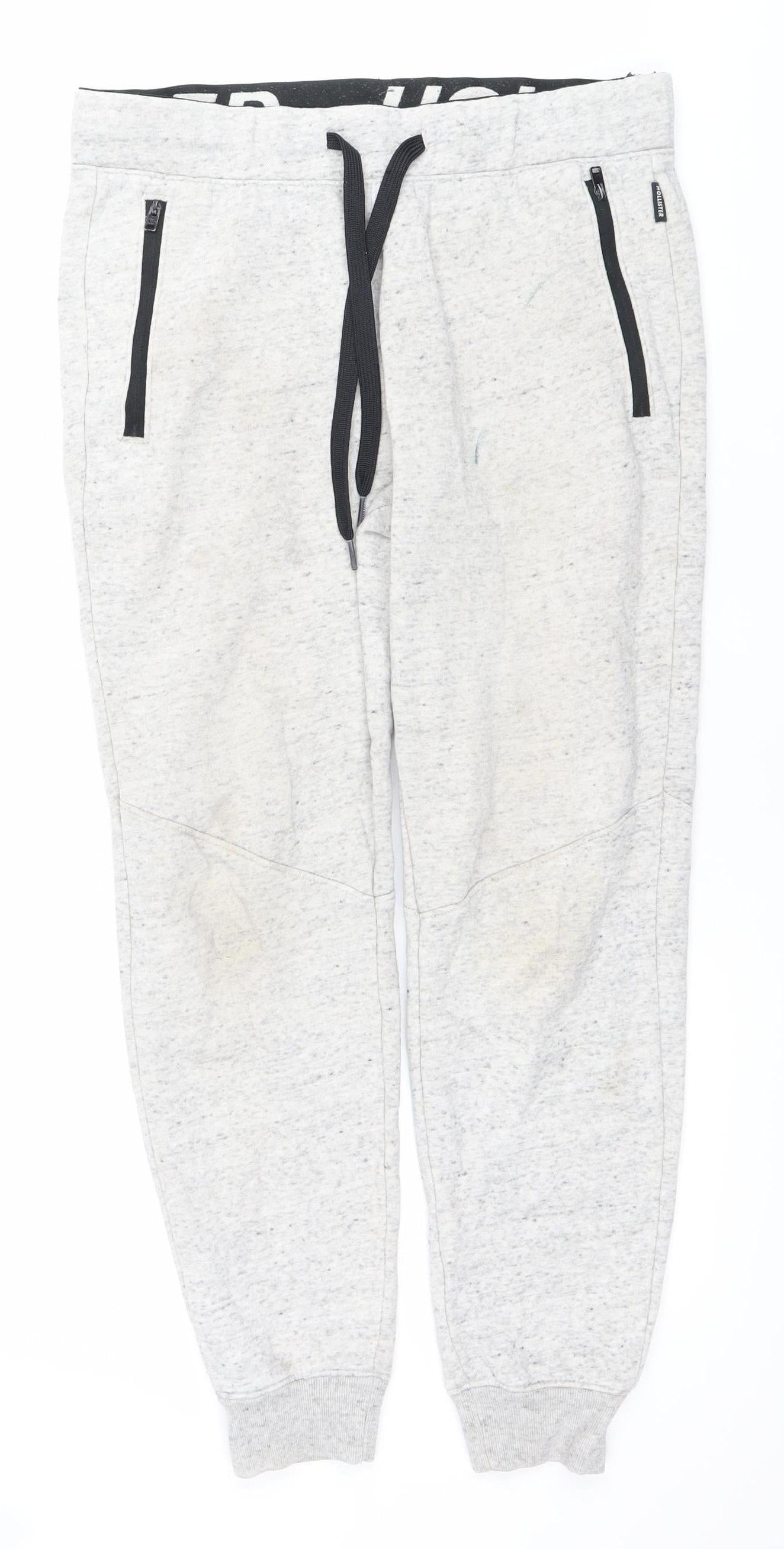 Hollister Men’s Grey Jogger Trousers S Regular Fit Fleece Pockets