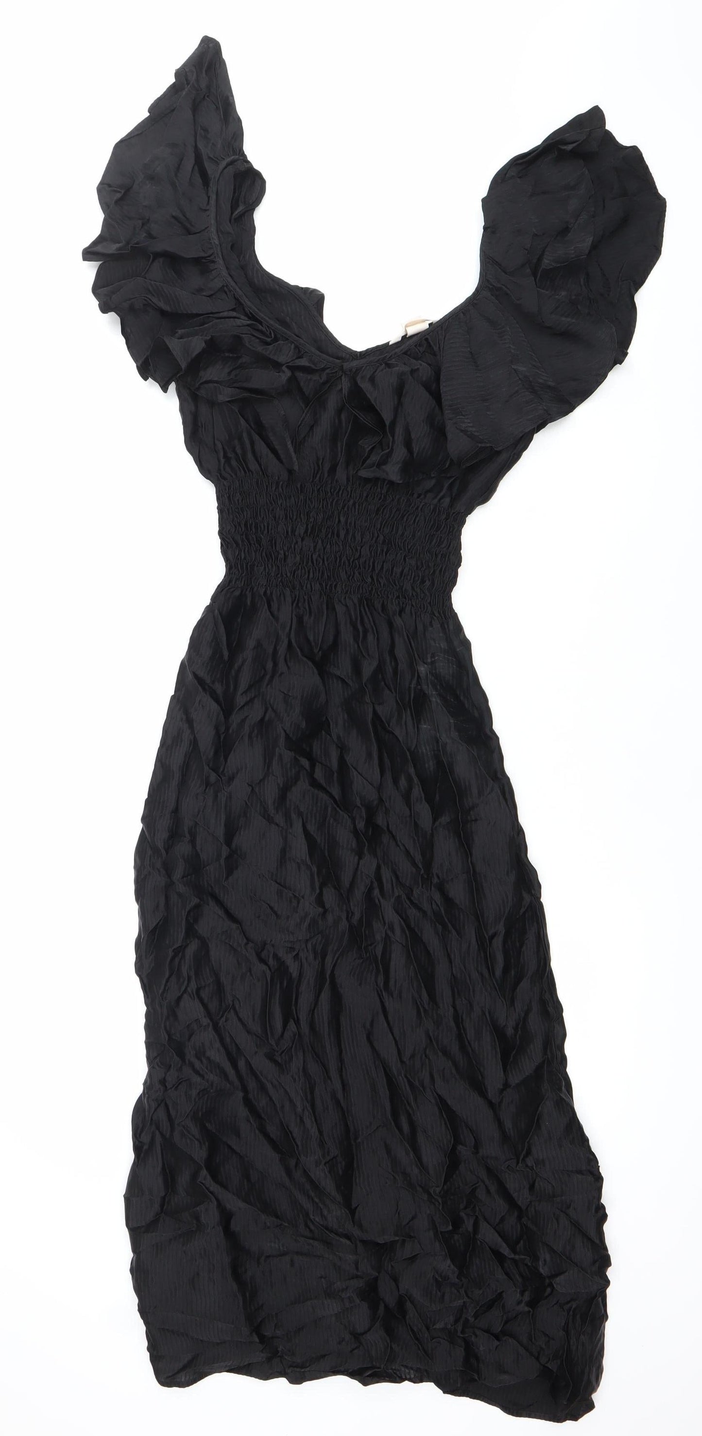 H&M Women’s Black Size 8 Fit & Flare Ruffle Sleeve Dress