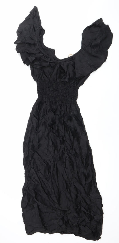 H&M Women’s Black Size 8 Fit & Flare Ruffle Sleeve Dress