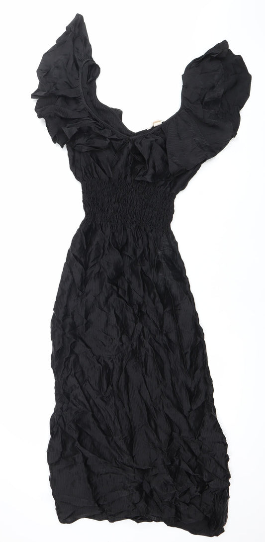 H&M Women’s Black Size 8 Fit & Flare Ruffle Sleeve Dress