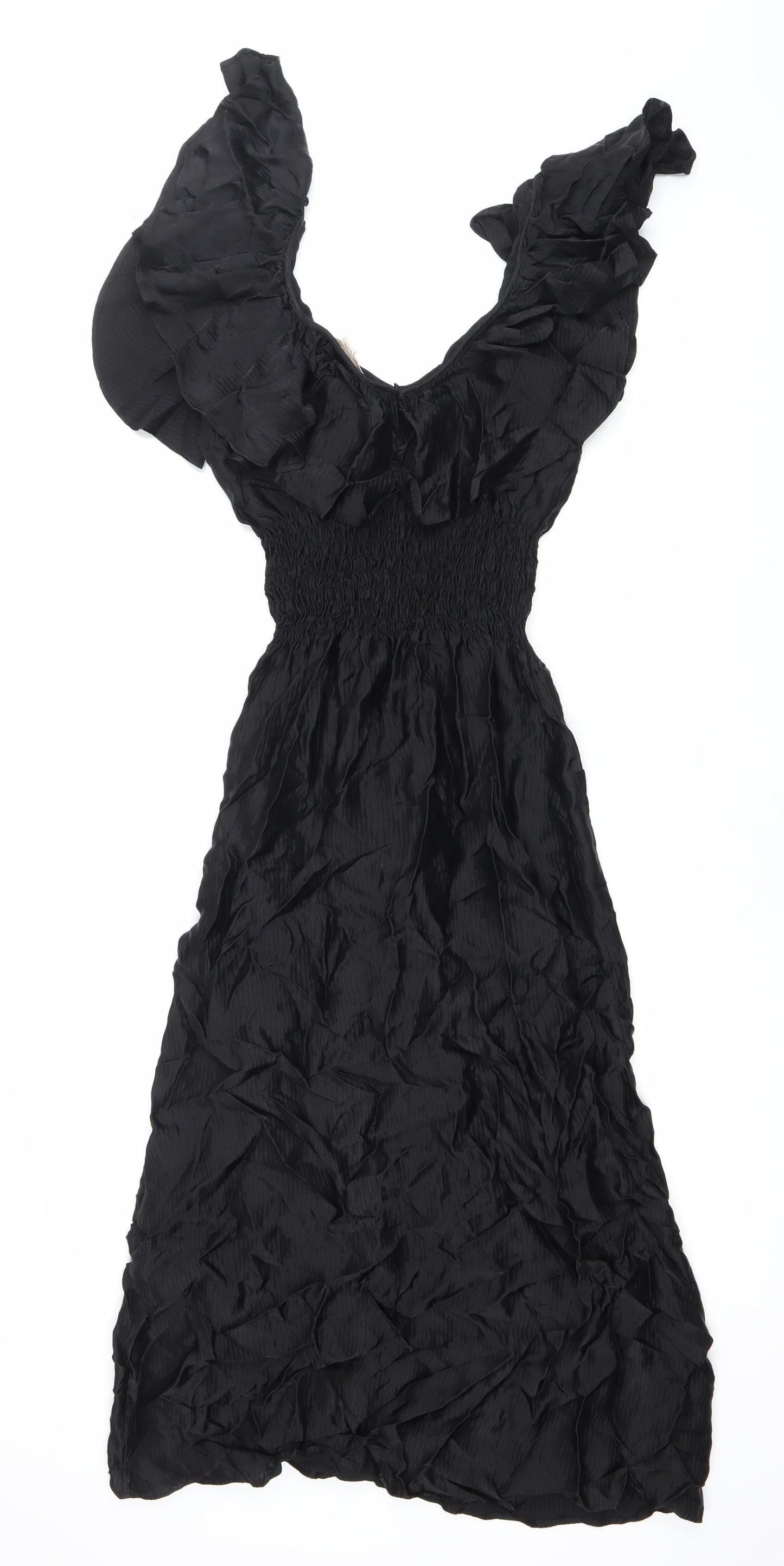H&M Women’s Black Size 8 Fit & Flare Ruffle Sleeve Dress